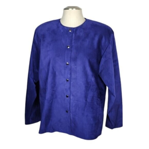 Purple Suede Lined Size 10/12 Shoulder Pads Button Blazer Jacket 90s Size 10/12 - Picture 13 of 13